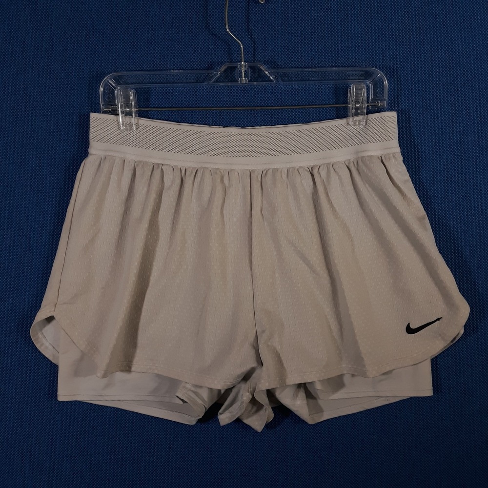 Nike Dri-Fit‎ Tennis Shorts Womens Large Athletic Elastic Waist Lined Off White